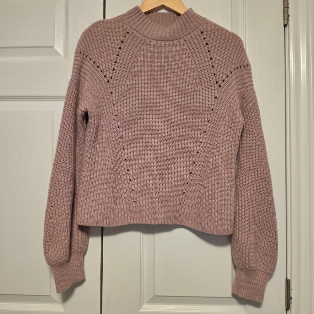 Gap Pointelle Knit Mock Neck Balloon Sleeve Sweater Mauve Pink Size Small